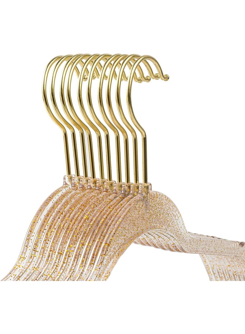 FAYET 20 Pack Clear Acrylic Hangers with Gold Glitter, Ultra-Slim Space-Saving Design, Durable Non-Slip Hangers for Coats, Pants, Shirts, Dresses, and Suits - Image 3